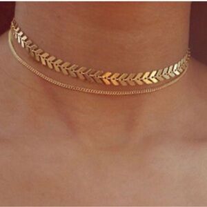 Rose Gold Fishbone Choker Necklace